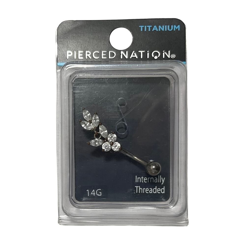 Pierced Nation 14G Titanium CZ Belly Button Ring